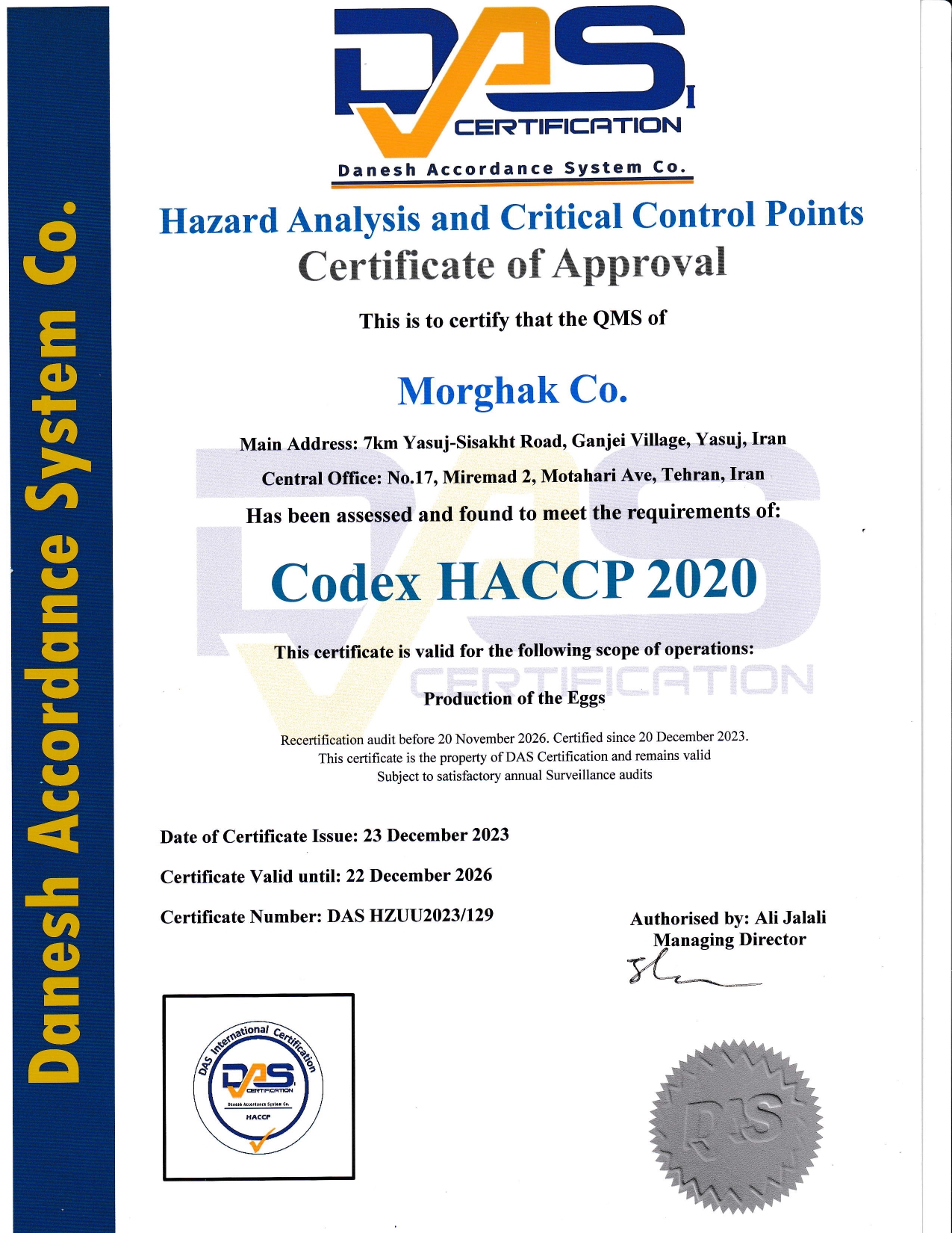 Codex HACCP 2020 Certificate